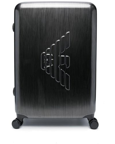 Emporio Armani Debossed-monogram Four Wheel Suitcase - Black