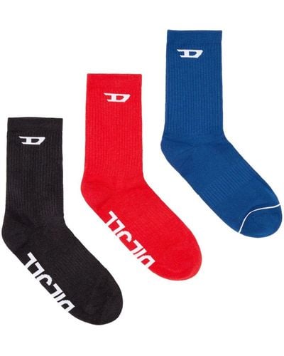 DIESEL Logo-jacquard Stretch-cotton Socks (pack Of Three) - Red