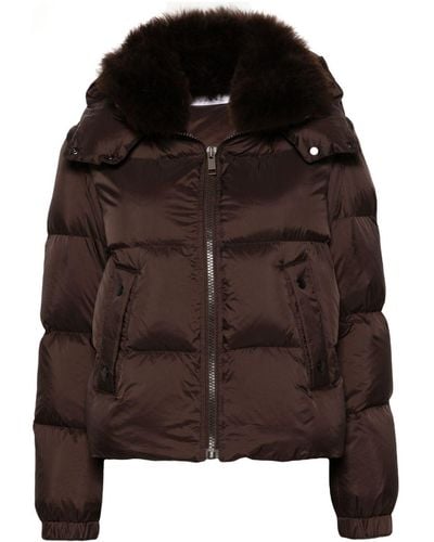 Liska Fur-trim Quilted Puffer Jacket - Brown