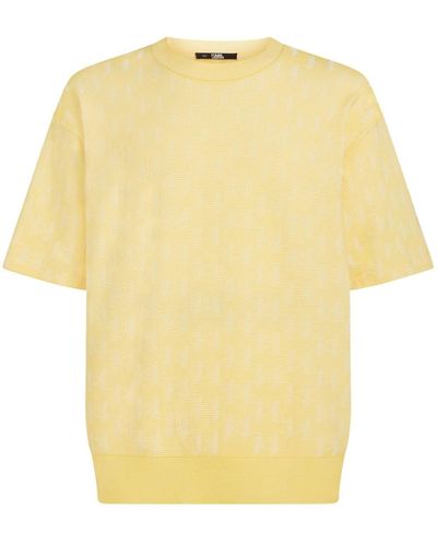 Karl Lagerfeld Monogram-jacquard Organic-cotton T-shirt - Yellow