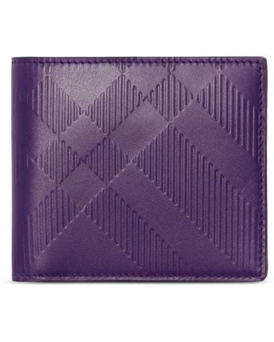 Burberry Embossed-check Leather Wallet - Purple