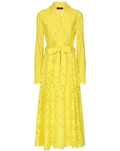 Dolce & Gabbana Lace Double-breasted Coat - Yellow
