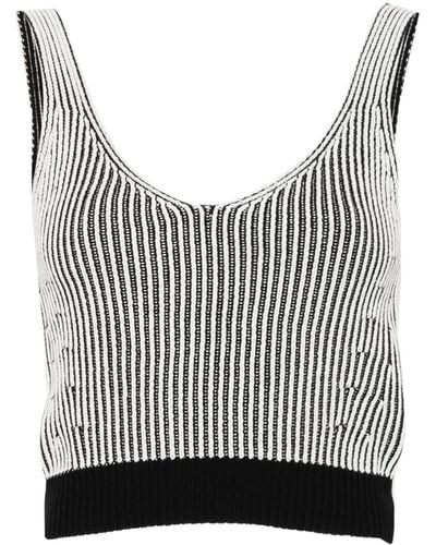 DKNY V-neck Ribbed-knit Top - Black