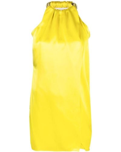 Stella McCartney Vestido corto con gargantilla de cristales - Amarillo