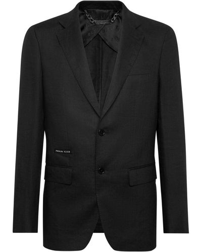 Philipp Plein Blazer en lin à simple boutonnage - Noir