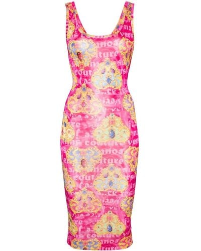Versace `Organzino Heart Couture` Print Mini Dress - Pink