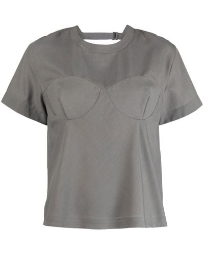Sacai Cup-stitched Short-sleeve Top - Gray