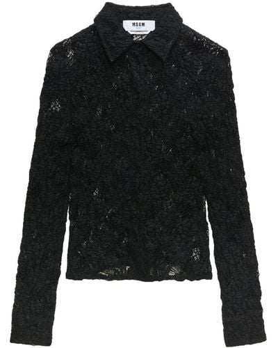 MSGM Floral-lace Button-up Shirt - Black