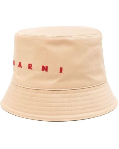 Marni Logo-embroidered Cotton Bucket Hat - Natural