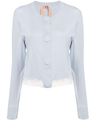 N°21 Lace-detailing Cotton Cardigan - Blauw