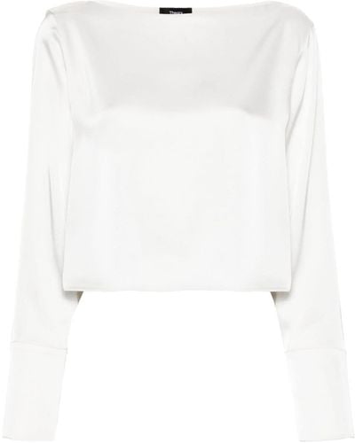 Theory Satin Cropped Blouse - White