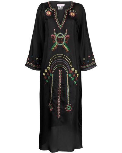 Muzungu Sisters Robe brodée à col fendu - Noir