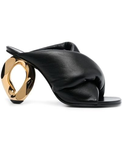 JW Anderson Chain Heel 95mm Leather Mules - Black