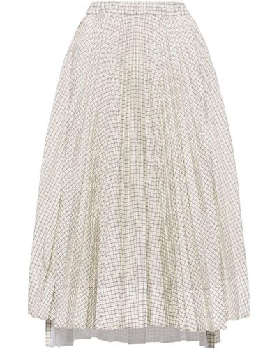 Plan C Grid-pattern Taffeta Midi Skirt - White