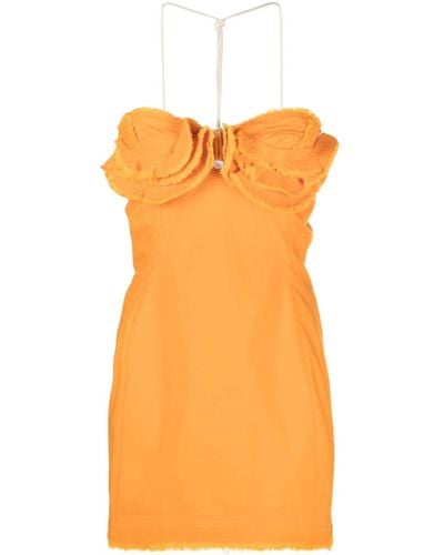Jacquemus Mini-robe En Toile De Coton Effilée À Volants Artichaut - Orange