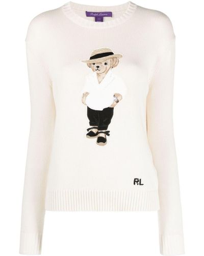 Ralph Lauren Collection Maglione Polo Bear a coste - Bianco