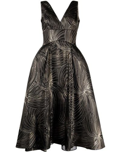 Amsale Jacquard Sleeveless Midi Dress - Black