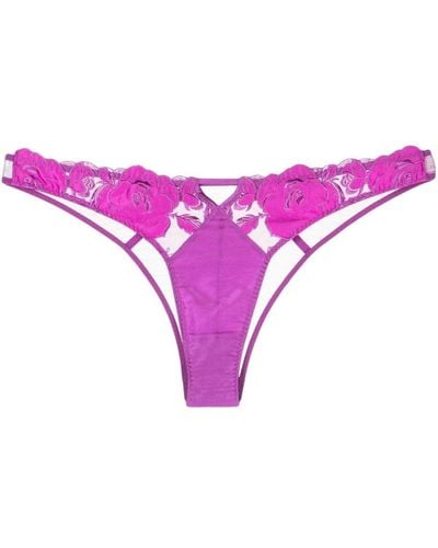 Fleur du Mal Rose Embroidered Bikini Briefs - Purple