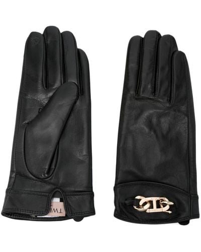 Twin Set Oval T Leather Gloves - Black