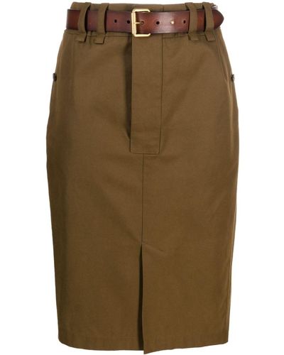 Saint Laurent Belted Cotton Pencil Skirt - Green