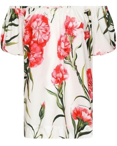 Dolce & Gabbana Schulterfreie Bluse mit Blumen-Print - Weiß