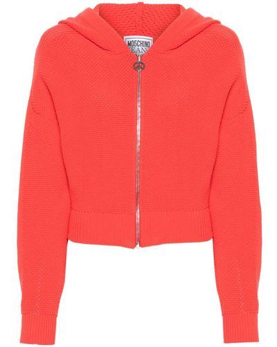 Moschino Jeans Zipped Knitted Hoodie - Red