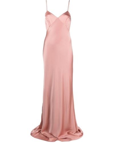 Max Mara Selce V-neck Satin Gown - Pink
