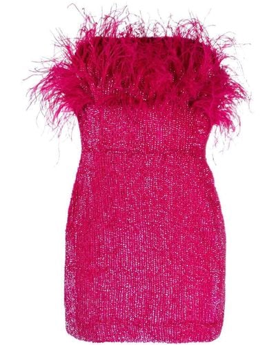 retroféte Mini-robe Bustier En Crêpe À Sequins Et À Plumes Torin - Rose