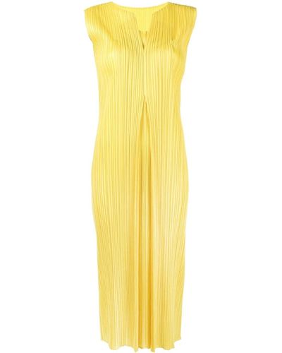 Pleats Please Issey Miyake Monthly Colors April Plissé Midi Dress - Yellow