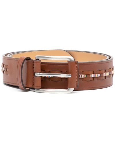 Paul Smith Signature Stripe Woven Leather Belt - Brown