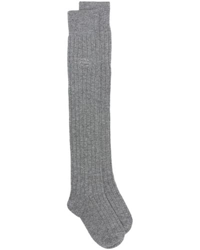 Prada Embroidered-logo Cashmere Socks - Grey