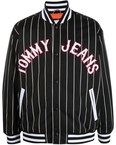 Tommy Hilfiger Logo-appliqué Striped Bomber Jacket - Black