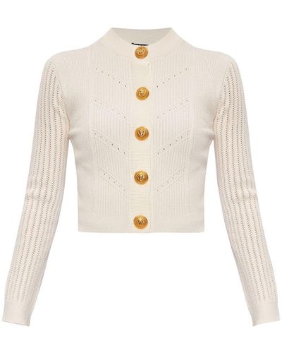Balmain Cropped Ribbed-knit Cardigan - White