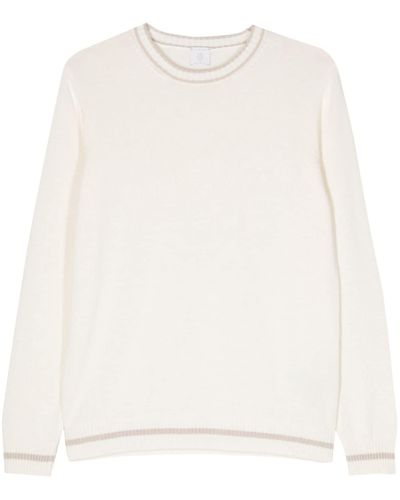 Eleventy Contrasting-trim Cotton Sweater - Natural