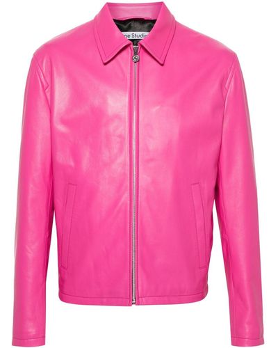 Acne Studios Logo-embossed Leather Jacket - Pink