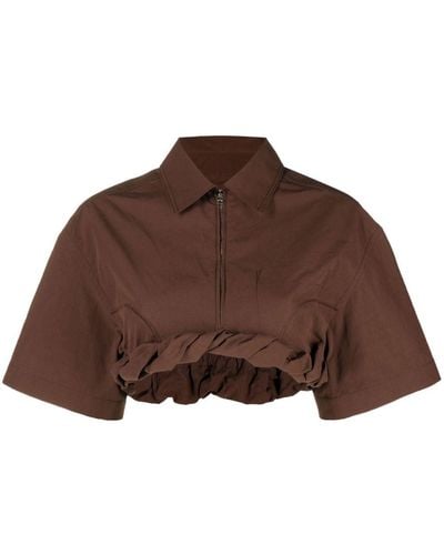 Jacquemus Silma Rolled-hem Cropped Top - Brown