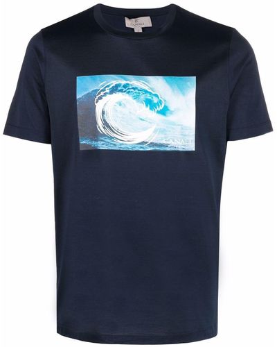 Canali Schmales T-Shirt mit grafischem Print - Blau