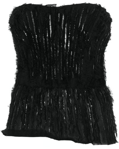 Elisabetta Franchi Sequin-embellished Fringed Strapless Top - Black