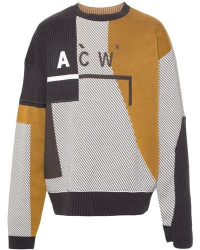 A_COLD_WALL* Intarsia-knit-logo Paneled Sweater - Gray