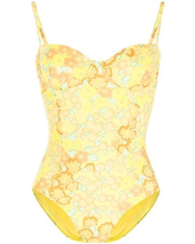 Tory Burch Badeanzug mit floralem print und bügel - Gelb