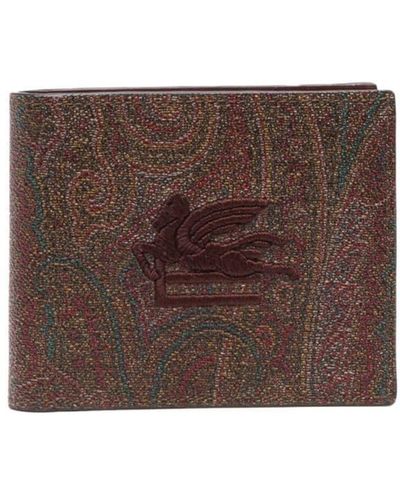 Etro Paisley Embroidered Logo Wallet - Brown