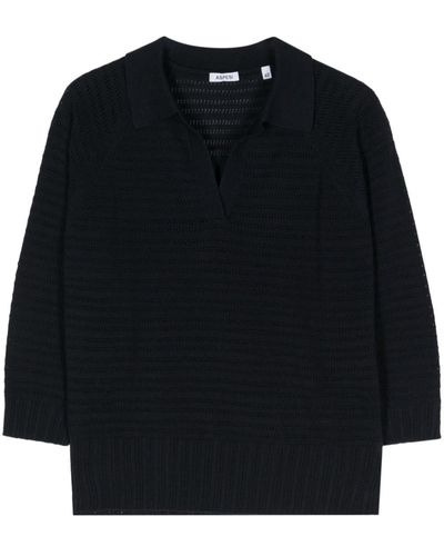 Aspesi Polo-collar Knitted Top - Black