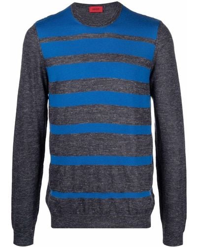 BOSS Striped-knit Jumper - Grey