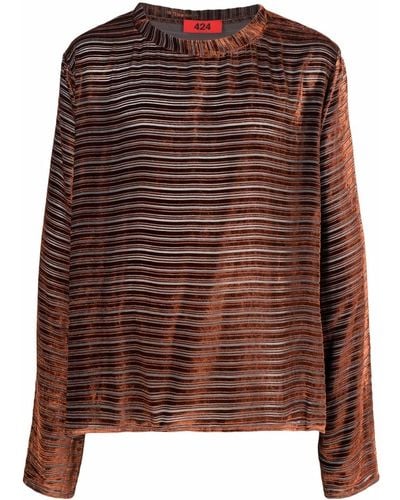 424 Stripe-print Velvet-effect T-shirt - Brown