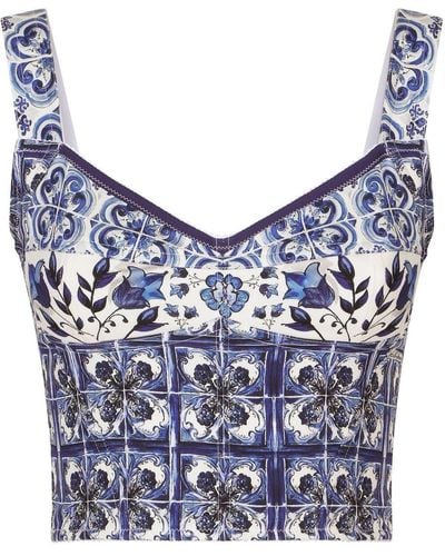 Dolce & Gabbana Top crop con stampa maioliche - Blu