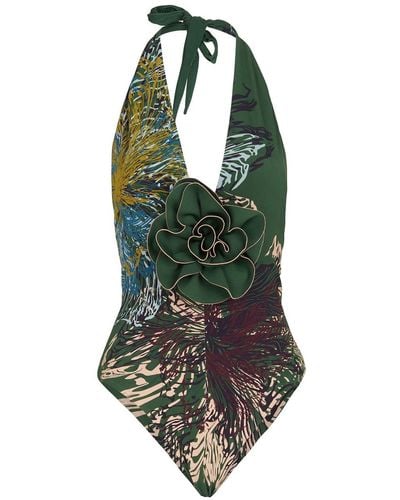 Silvia Tcherassi Alma Floral-appliqué Swimsuit - Green