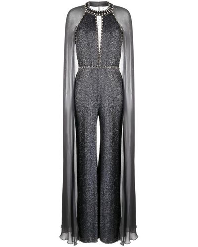 Jenny Packham Mariella Sequinned Layered Silk Jumpsuit - Gray