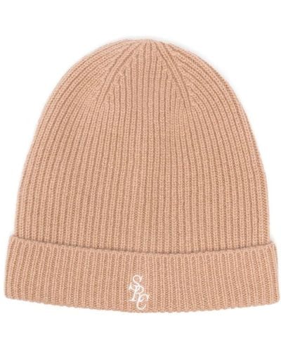 Sporty & Rich Embroidered-logo Cashmere Beanie - Natural