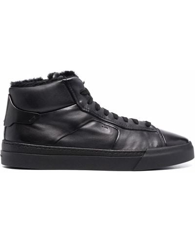 Santoni Baskets montantes Lace-Up en cuir - Noir