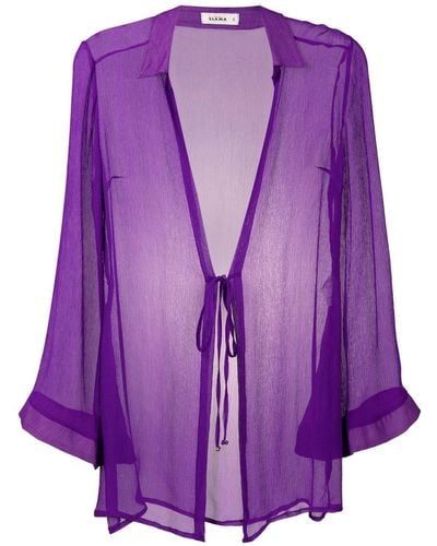 Amir Slama Tie-front Crinkled Silk Blouse - Purple
